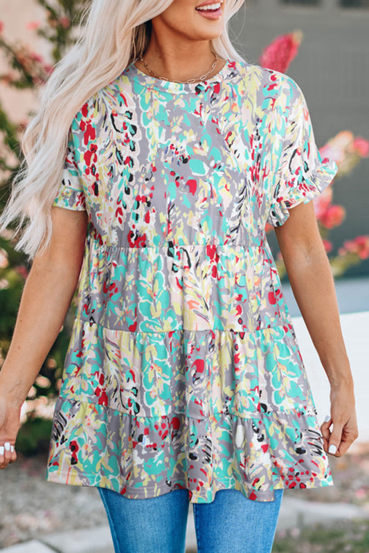 Floral Flounce Sleeve Tiered Blouse  Shirts & Tops- Doll Fits