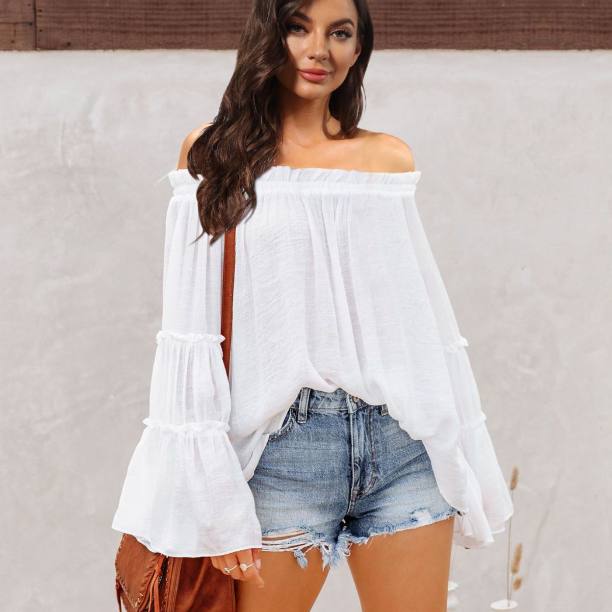 Off-Shoulder Frill Trim Blouse  Shirts & Tops- Doll Fits