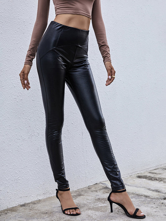 PU High Waist Slim Fit Long Pants  - Doll Fits