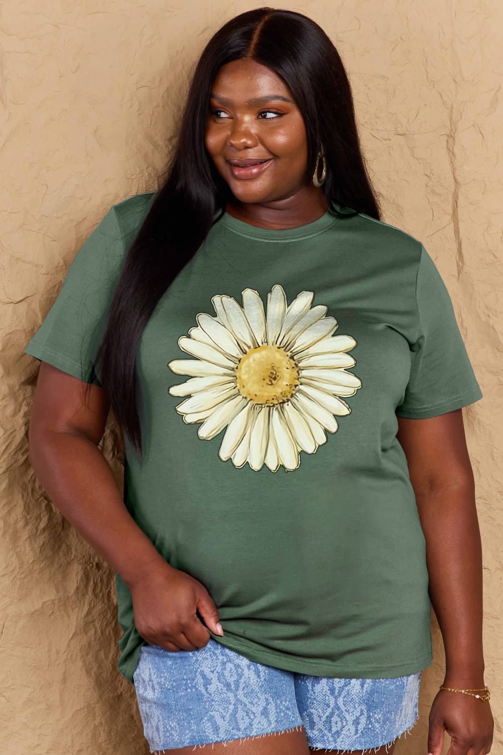 Simply Love Full Size FLOWER Graphic Cotton Tee  - Doll Fits