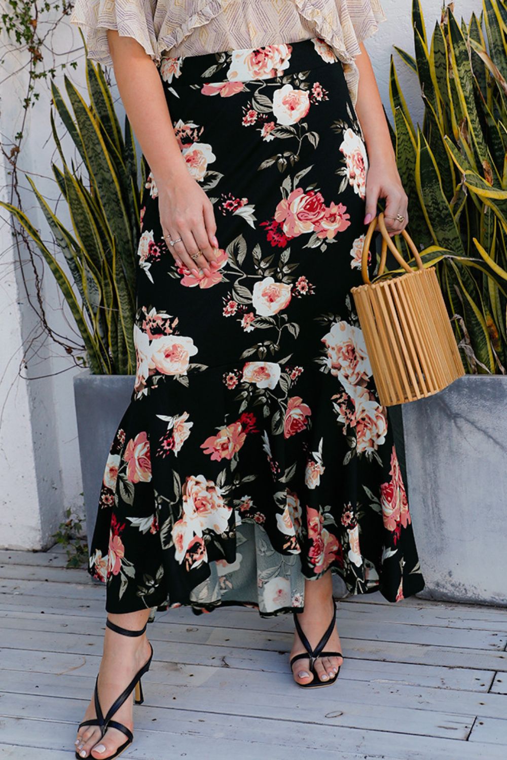Plus Size Floral High-Rise Skirt  Skirts- Doll Fits