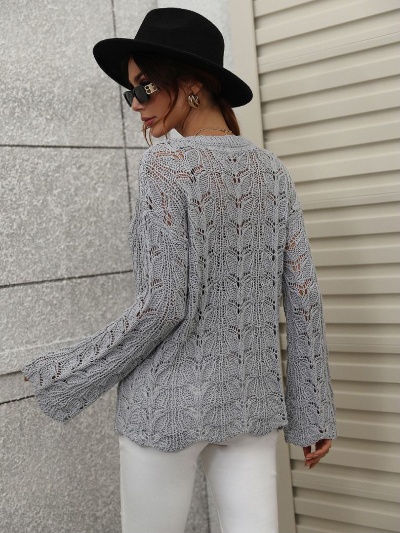 Openwork Dropped Shoulder Knit Top  Shirts & Tops- Doll Fits