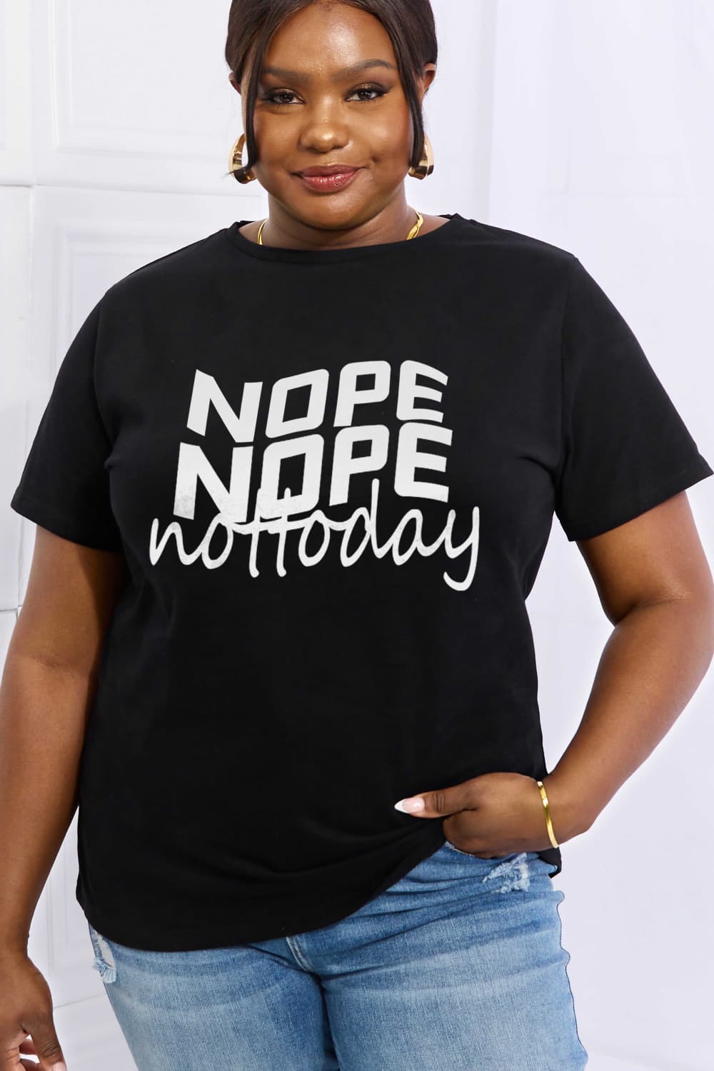Simply Love Full Size NOPE NOPE NOT TODAY Graphic Cotton Tee  - Doll Fits
