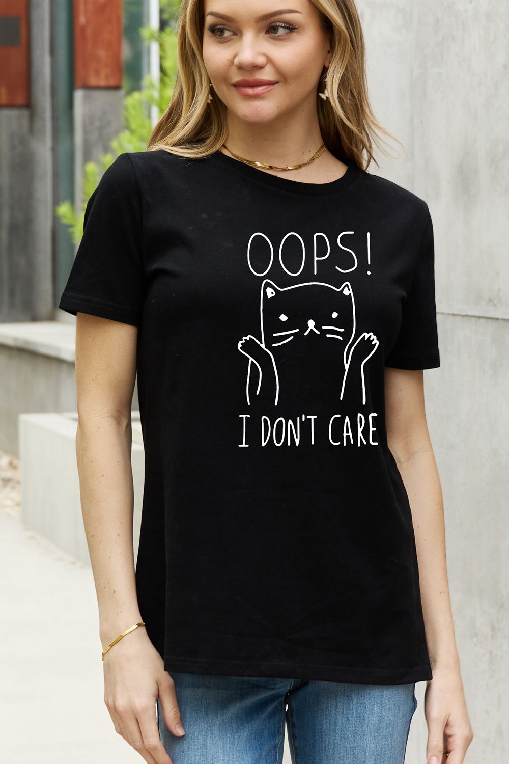 Simply Love Full Size OOPS I DON’T CARE Graphic Cotton Tee  Shirts & Tops- Doll Fits