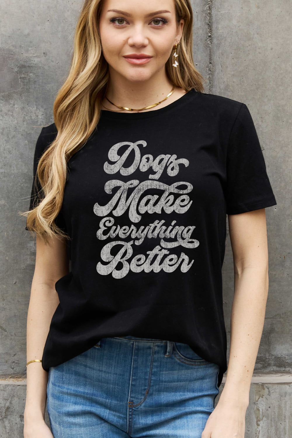 Simply Love Full Size DOGS MAKE EVERTHING BETTER Graphic Cotton Tee  - Doll Fits