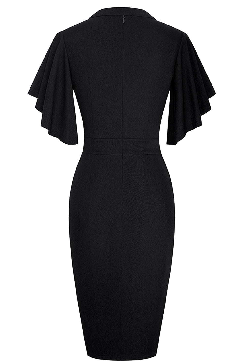 Notched Neck Flutter Sleeve Pencil Dress  Dresses- Doll Fits
