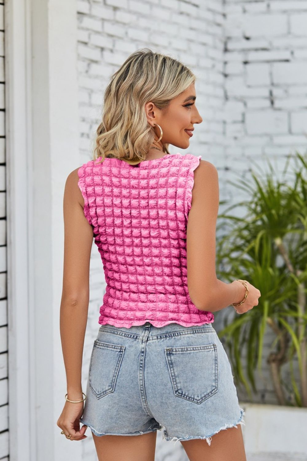 Textured Round Neck Tank  Shirts & Tops- Doll Fits