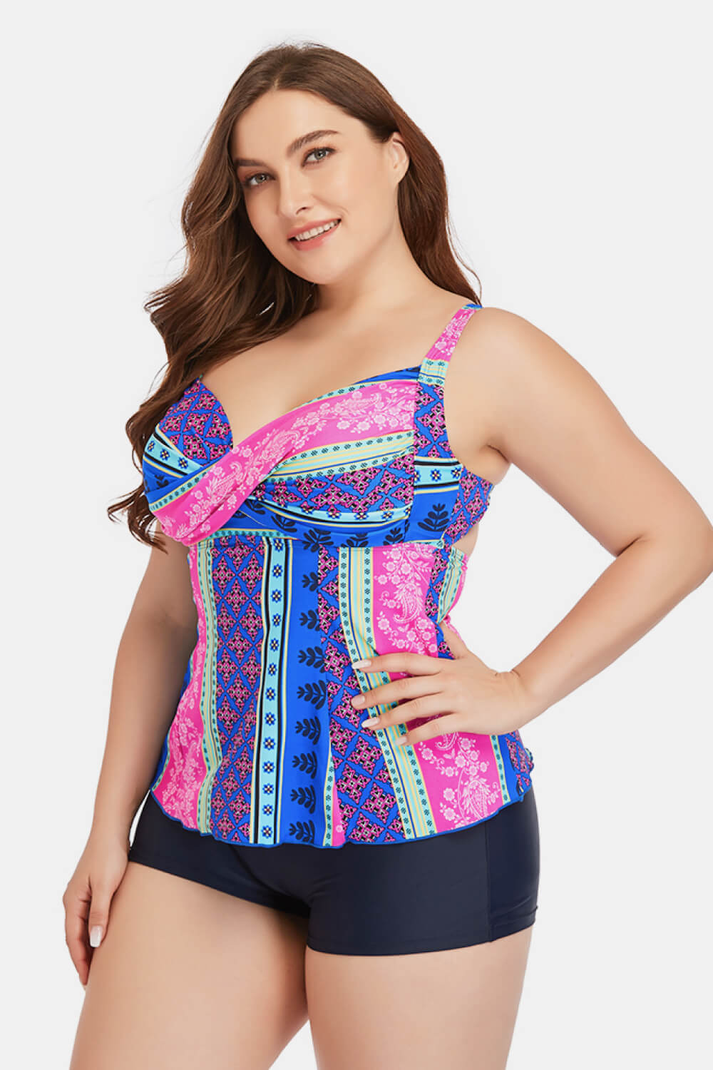 Plus Size Printed Crisscross Cutout Two-Piece Swim Set  Swimwear- Doll Fits