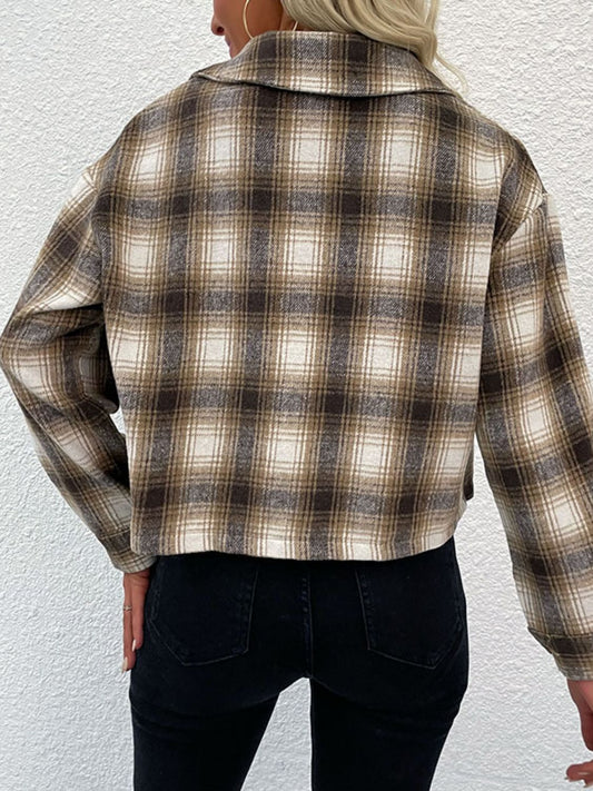 Plaid Button-Up Dropped Shoulder Shacket  - Doll Fits