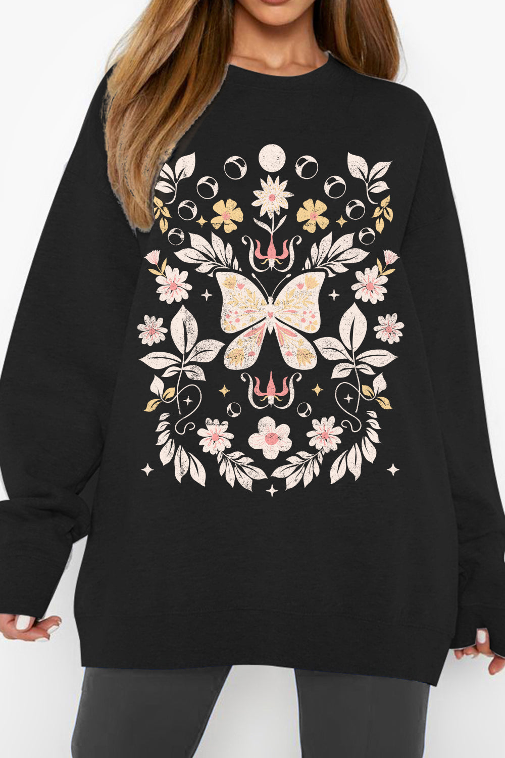 Simply Love Simply Love Full Size Flower and Butterfly Graphic Sweatshirt  - Doll Fits
