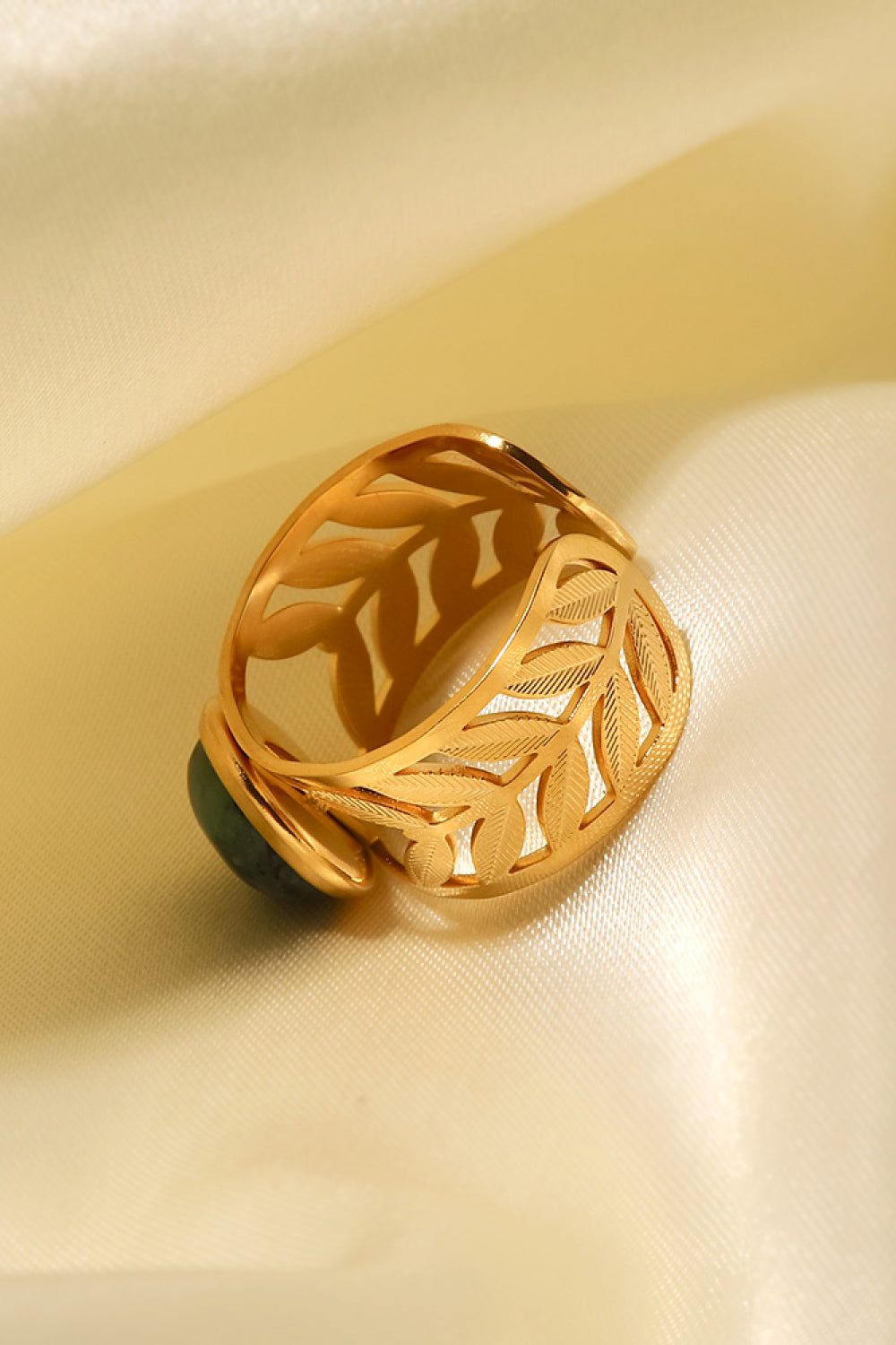 18k Gold Plated Malachite Leaf Ring  Rings- Doll Fits