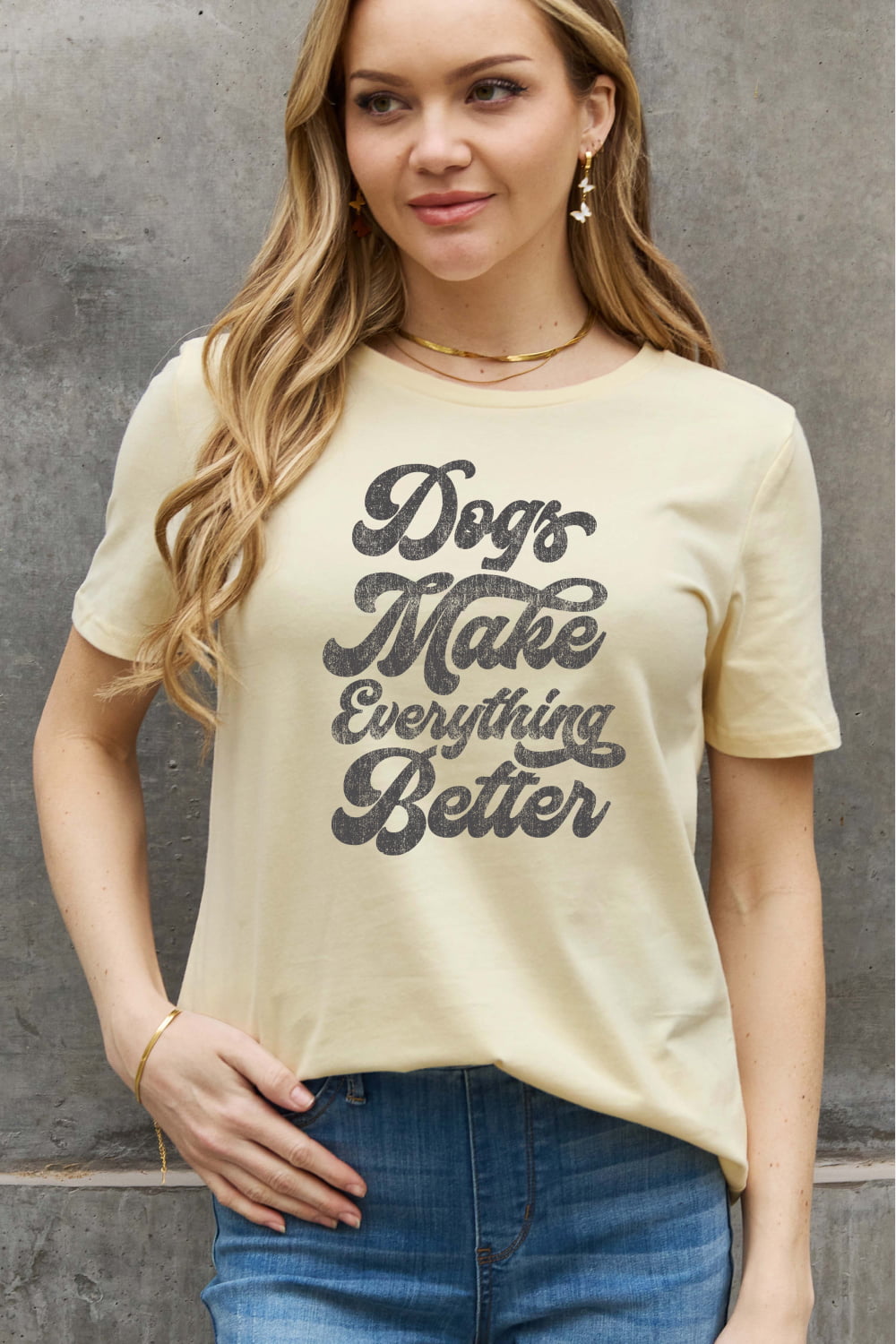 Simply Love Full Size DOGS MAKE EVERTHING BETTER Graphic Cotton Tee  - Doll Fits