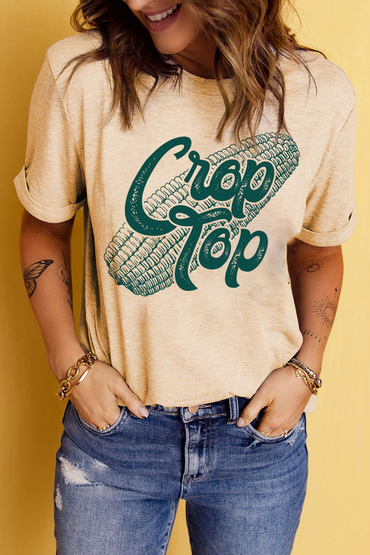 Corn Letter Graphic Cuffed Tee  Shirts & Tops- Doll Fits