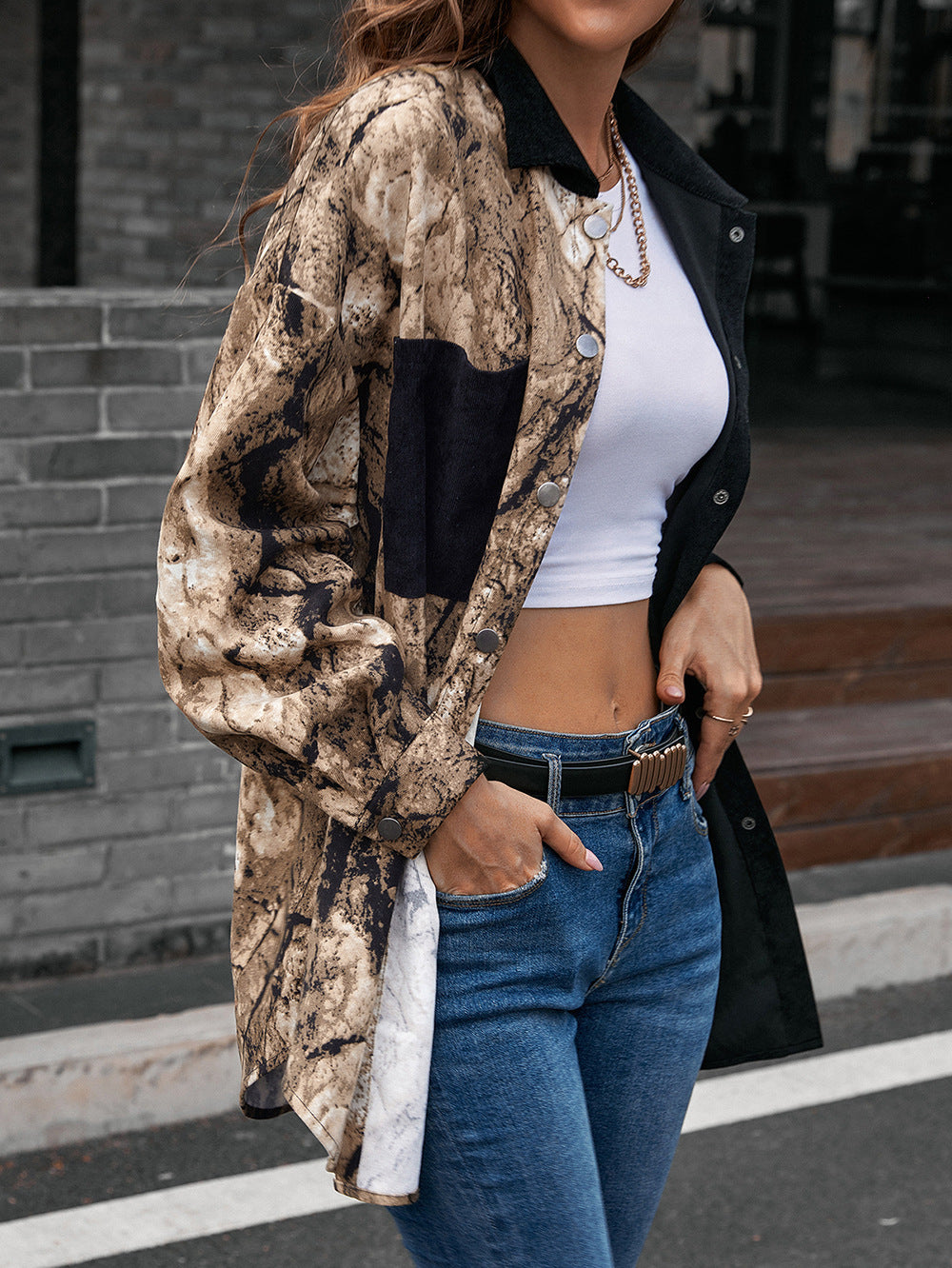 Collared Neck Contrast Color Dropped Shoulder Shirt  - Doll Fits