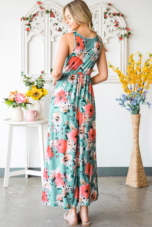 Floral Sleeveless Maxi Dress with Pockets  Dresses- Doll Fits