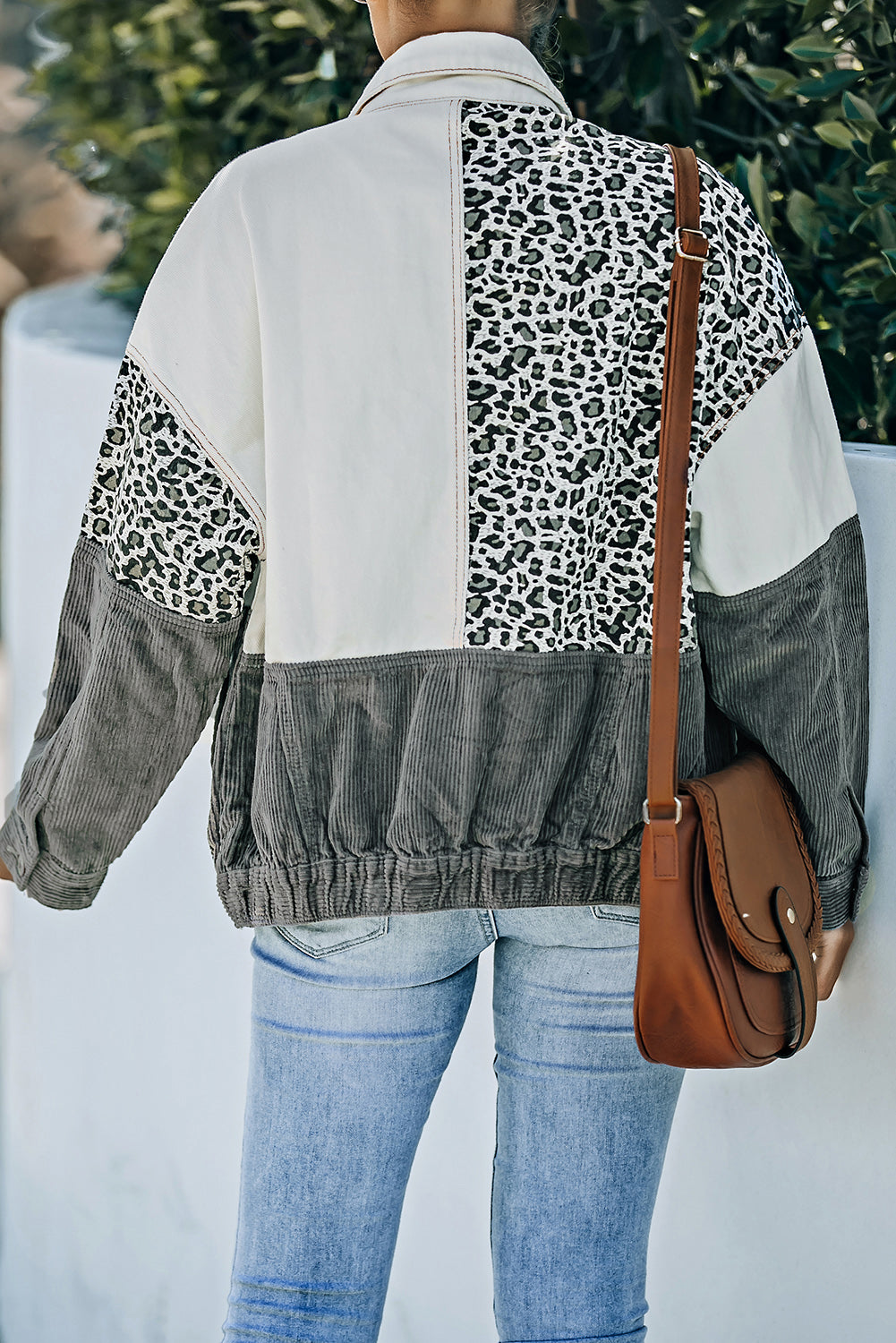 Leopard Color Block Button-Up Corduroy Shacket  - Doll Fits