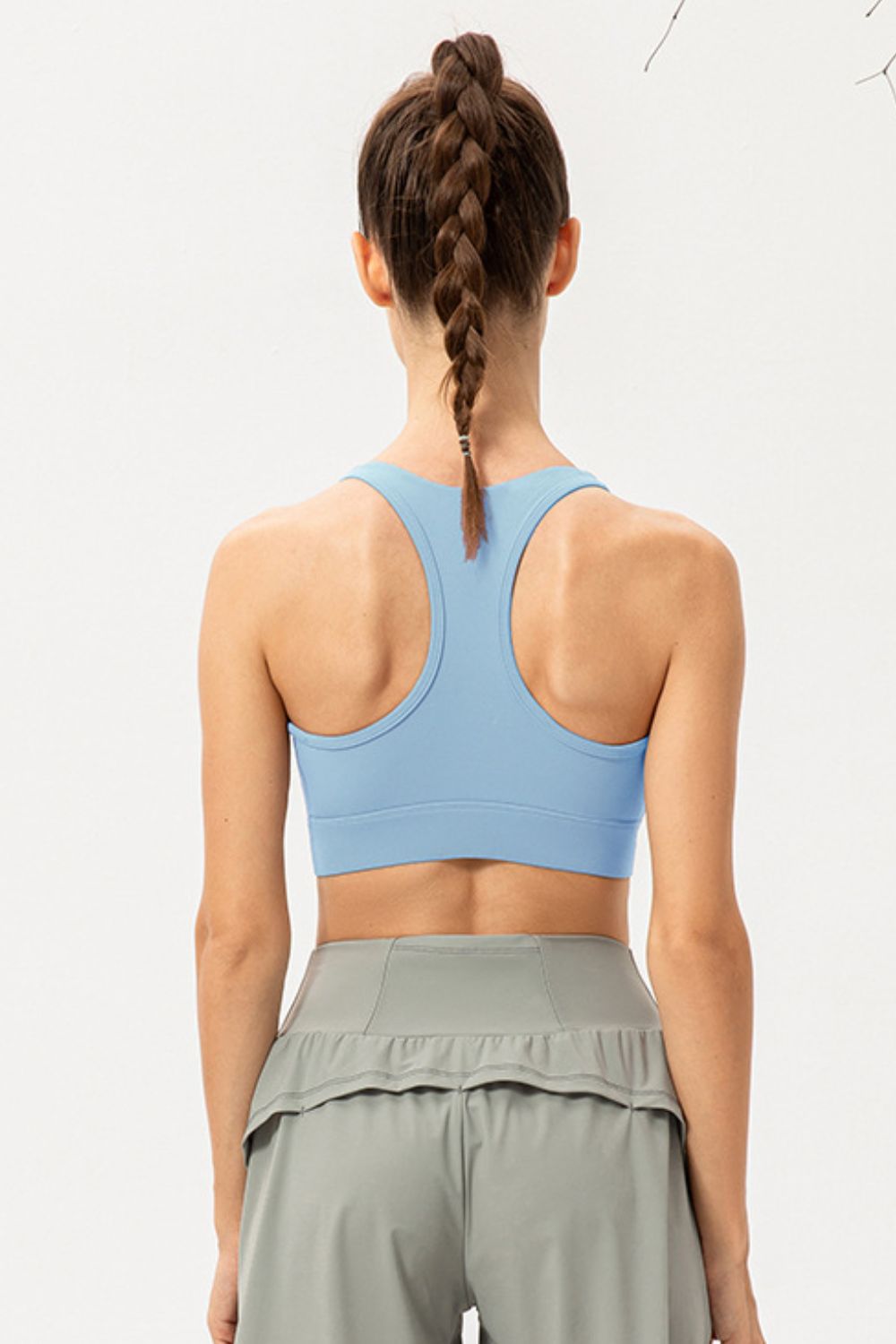 Zip-Up Round Neck Sports Bra  - Doll Fits