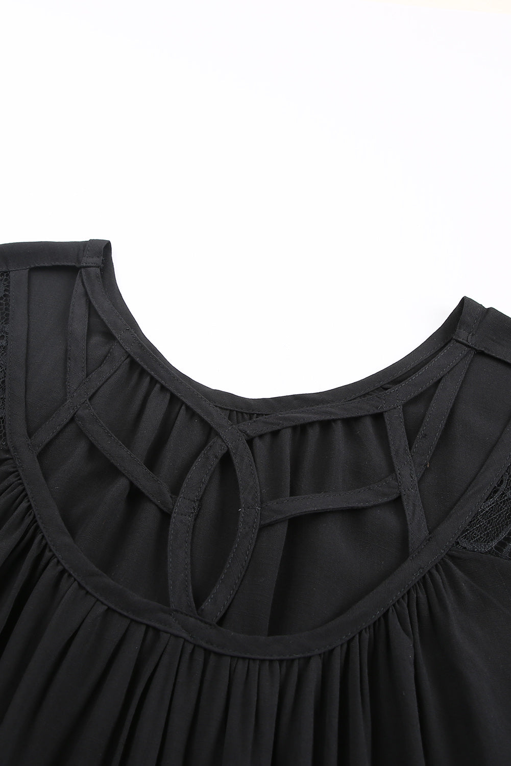 Strappy Neck Spliced Lace Eyelash Trim Blouse  Shirts & Tops- Doll Fits