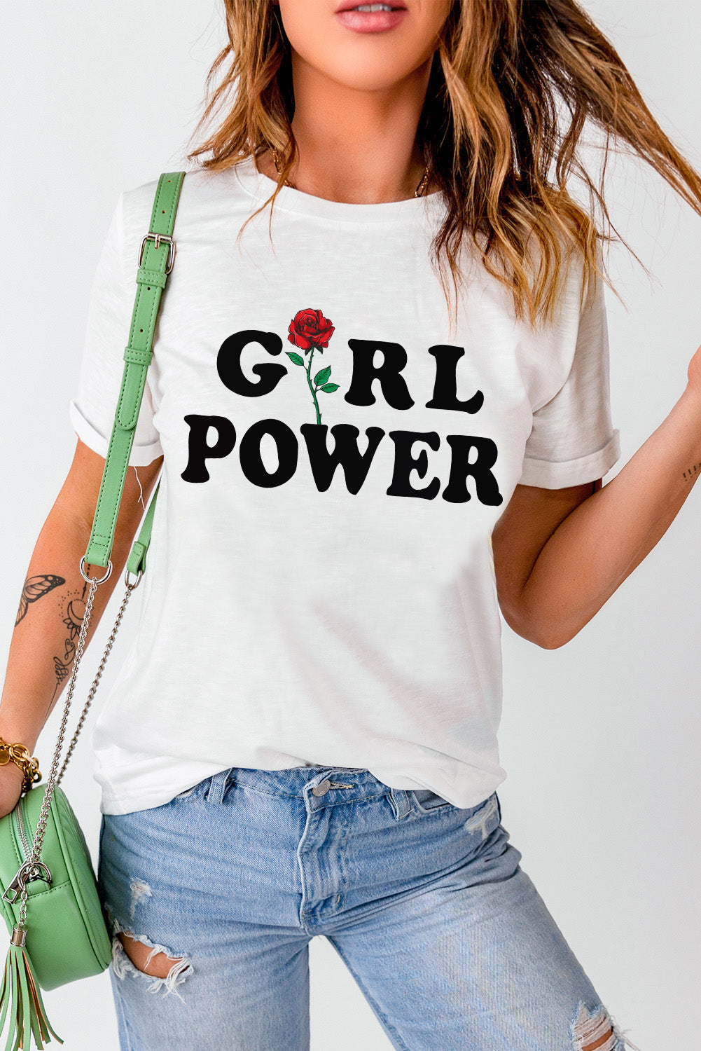 GIRL POWER Rose Graphic Tee Shirt  Shirts & Tops- Doll Fits