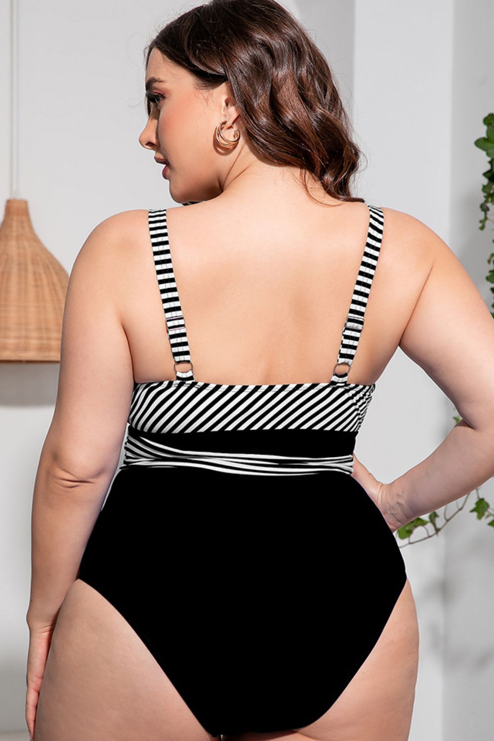 Plus Size Striped Tie-Waist One-Piece Swimsuit  Swimwear- Doll Fits