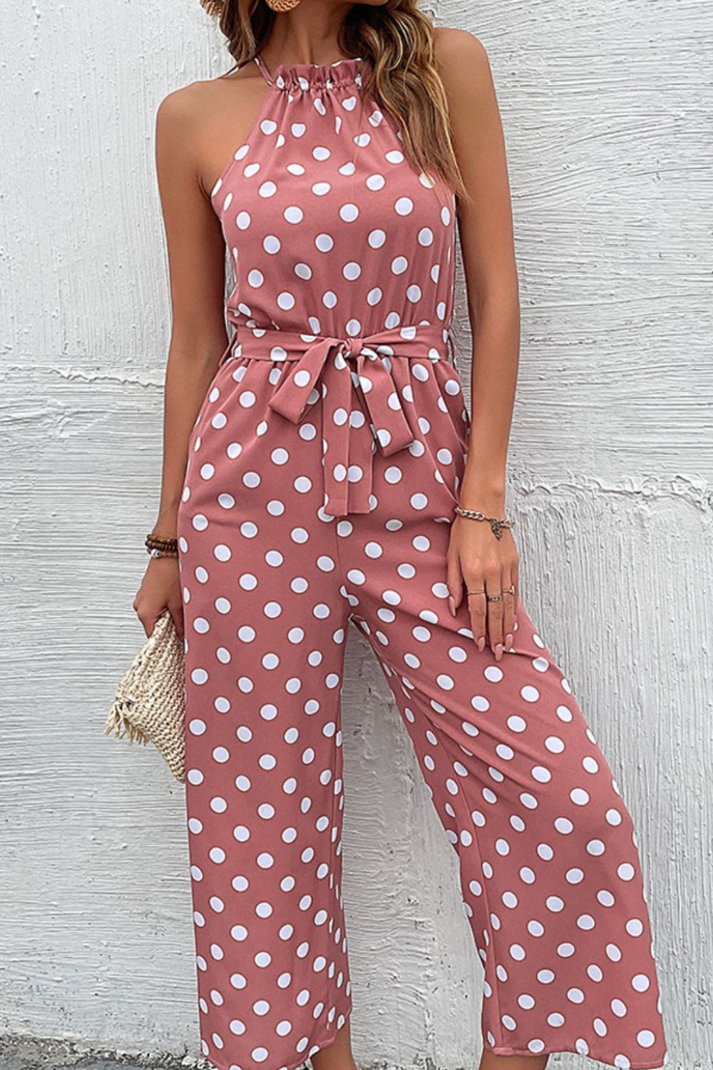 Polka Dot Grecian Wide Leg Jumpsuit  Jumpsuits & Rompers- Doll Fits