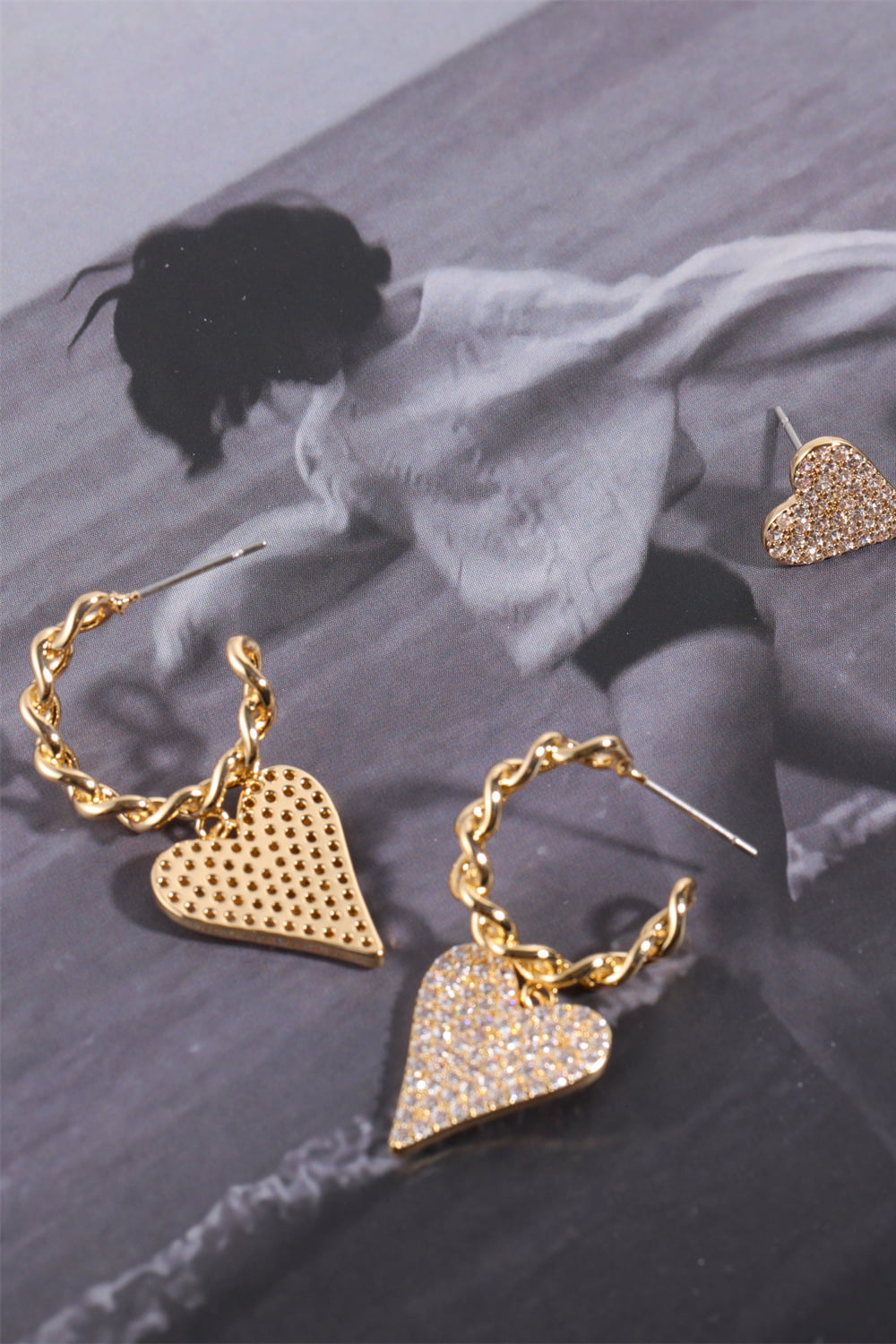 Zircon Decor Heart C-Hoop Drop Earrings  Earrings- Doll Fits