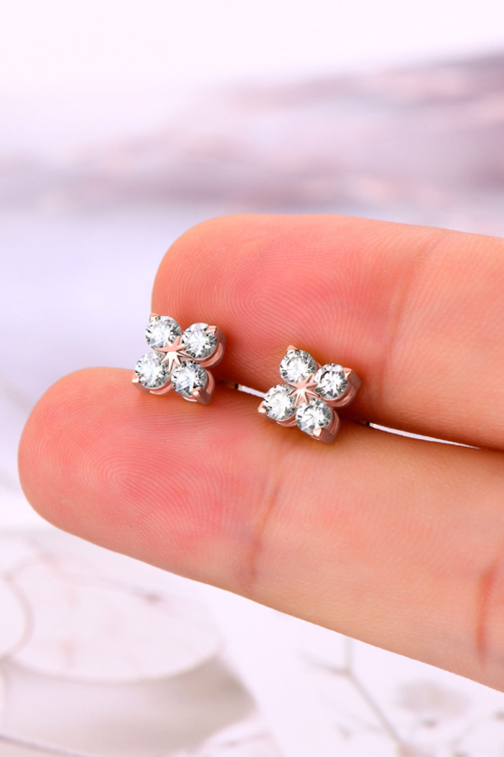 Moissanite 925 Sterling Silver Four-Leaf Clover Shape Earrings  Earrings- Doll Fits