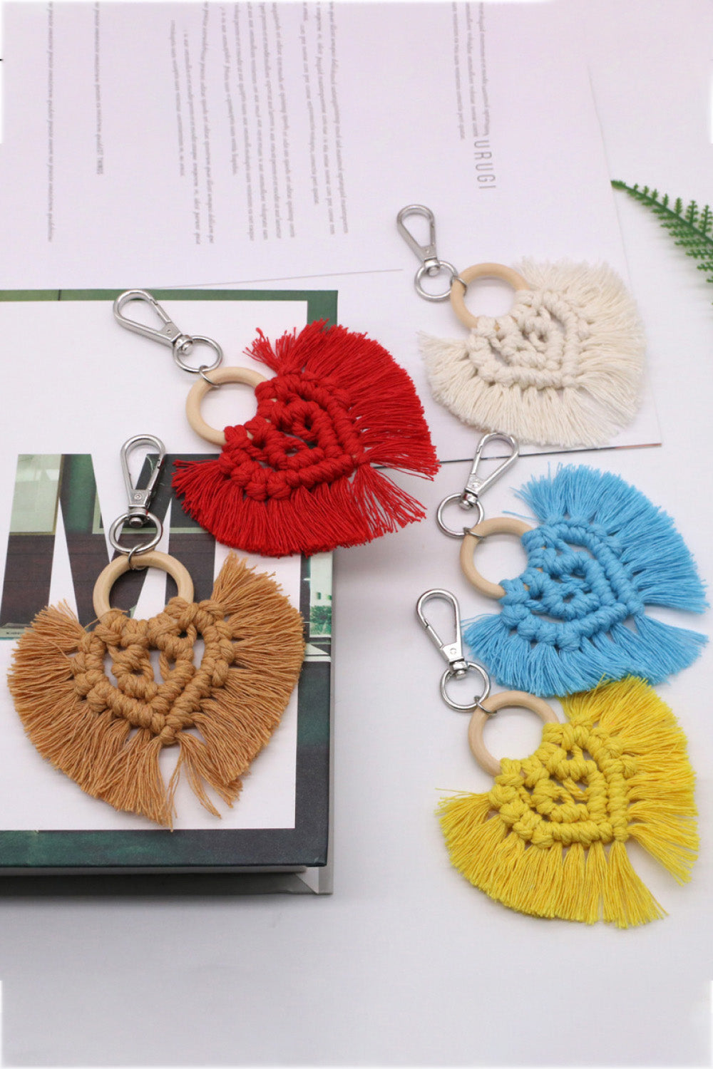 Assorted 4-Pack Heart-Shaped Macrame Fringe Keychain  Keychains- Doll Fits