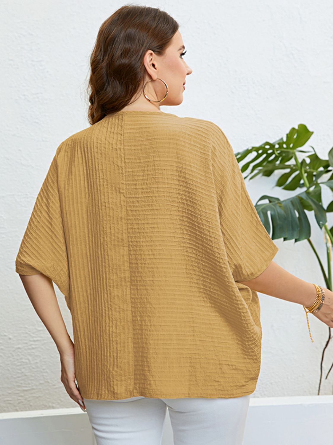 Plus Size Seam Detail Half Sleeve Top  Shirts & Tops- Doll Fits