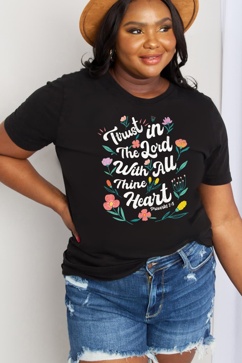 Simply Love Full Size TRUST IN THE LORD WITH ALL THINE HEART PROVERBS 3:5 Graphic Cotton Tee  Shirts & Tops- Doll Fits