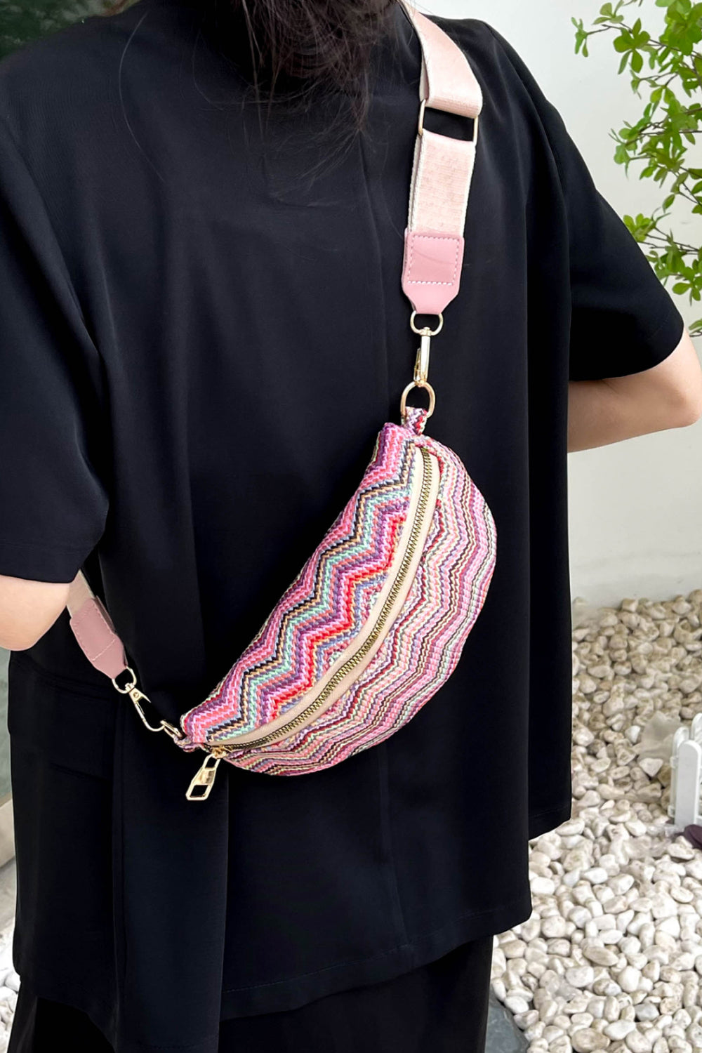 Chevron Straw Sling Bag  Handbags- Doll Fits