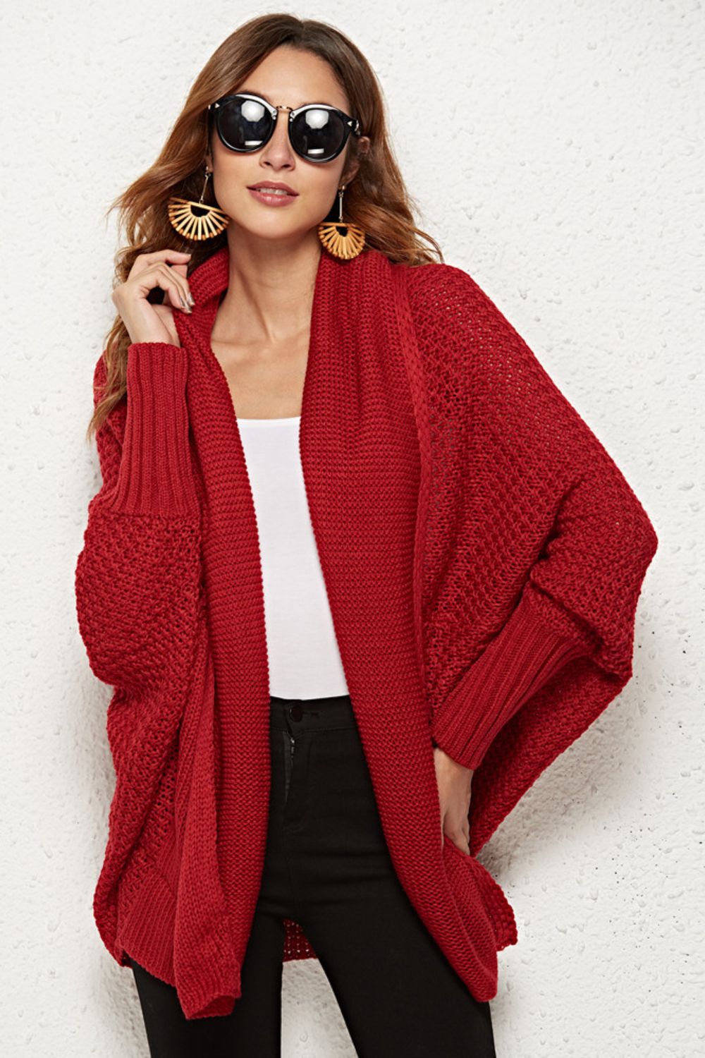 Open Front Dolman Sleeve Longline Cardigan  Shirts & Tops- Doll Fits