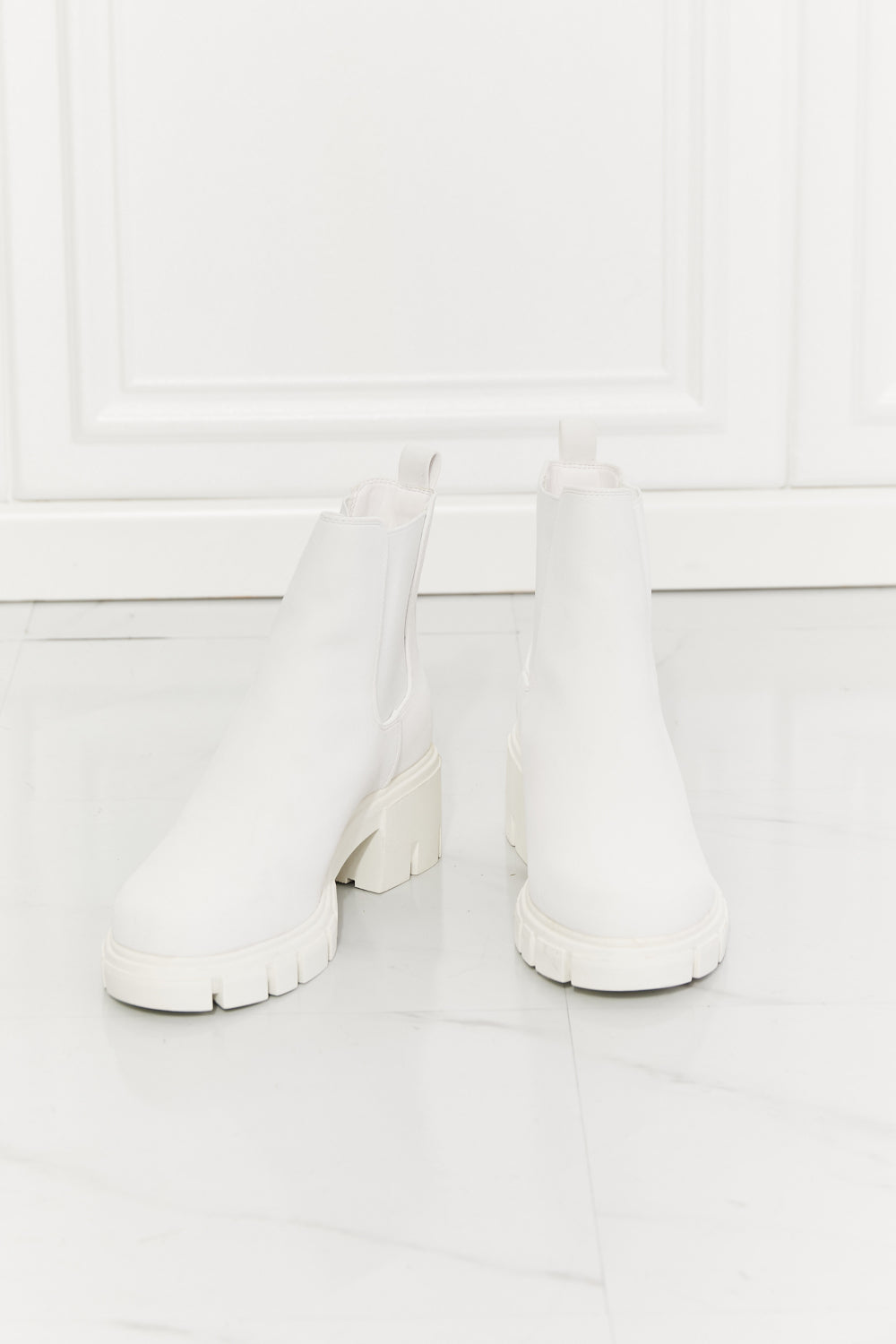 MMShoes Work For It Matte Lug Sole Chelsea Boots in White  Shoes- Doll Fits