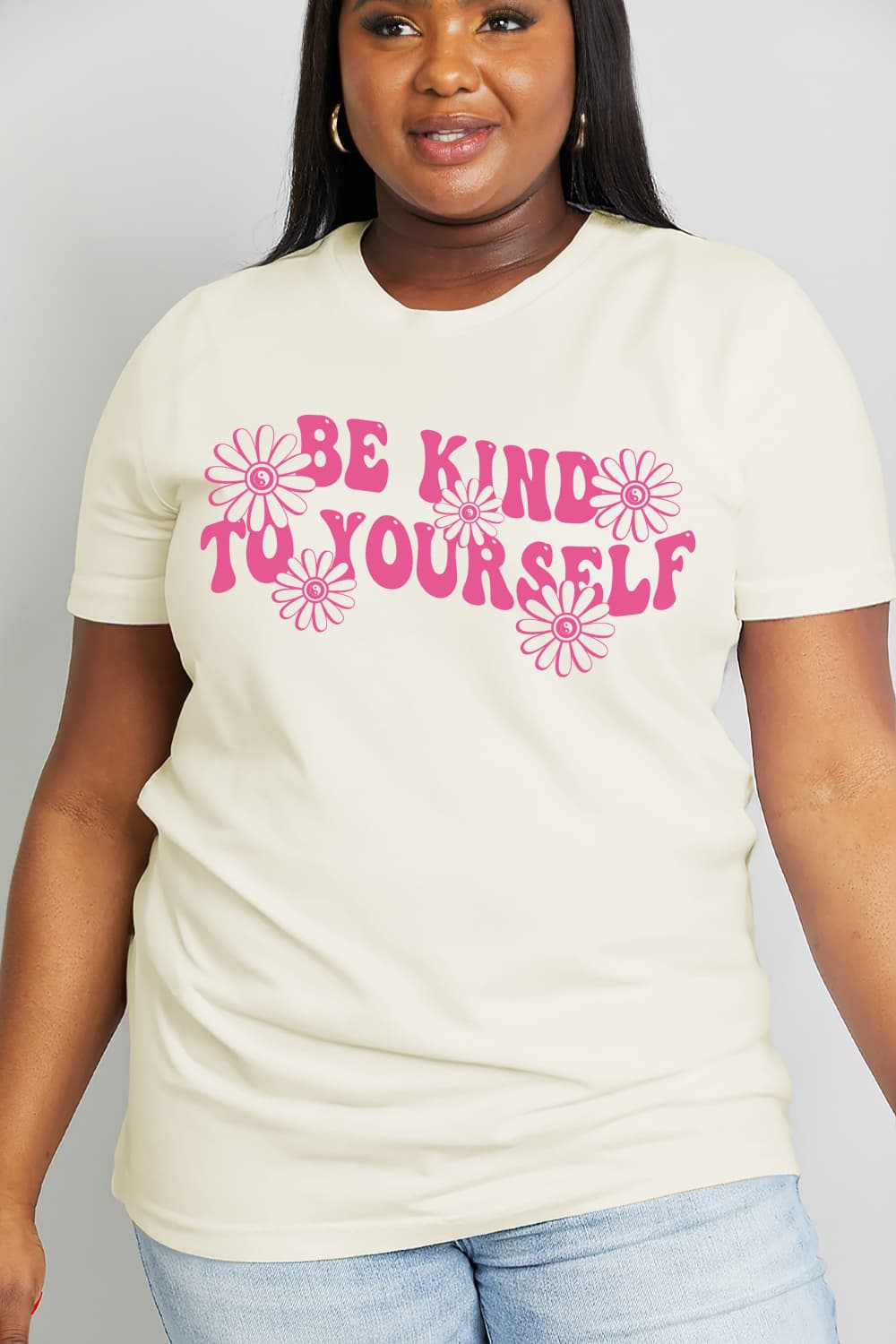 Simply Love Full Size BE KIND TO YOURSELF Flower Graphic Cotton Tee  Shirts & Tops- Doll Fits