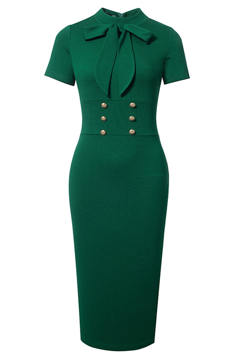 Round Neck Tie Front Short Sleeve Buttoned Dress  Dresses- Doll Fits