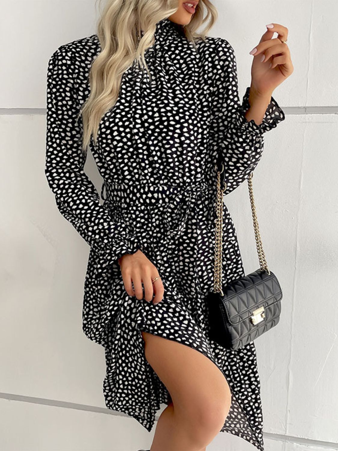 Printed Tie-Waist Flounce Sleeve Keyhole Midi Dress  Dresses- Doll Fits