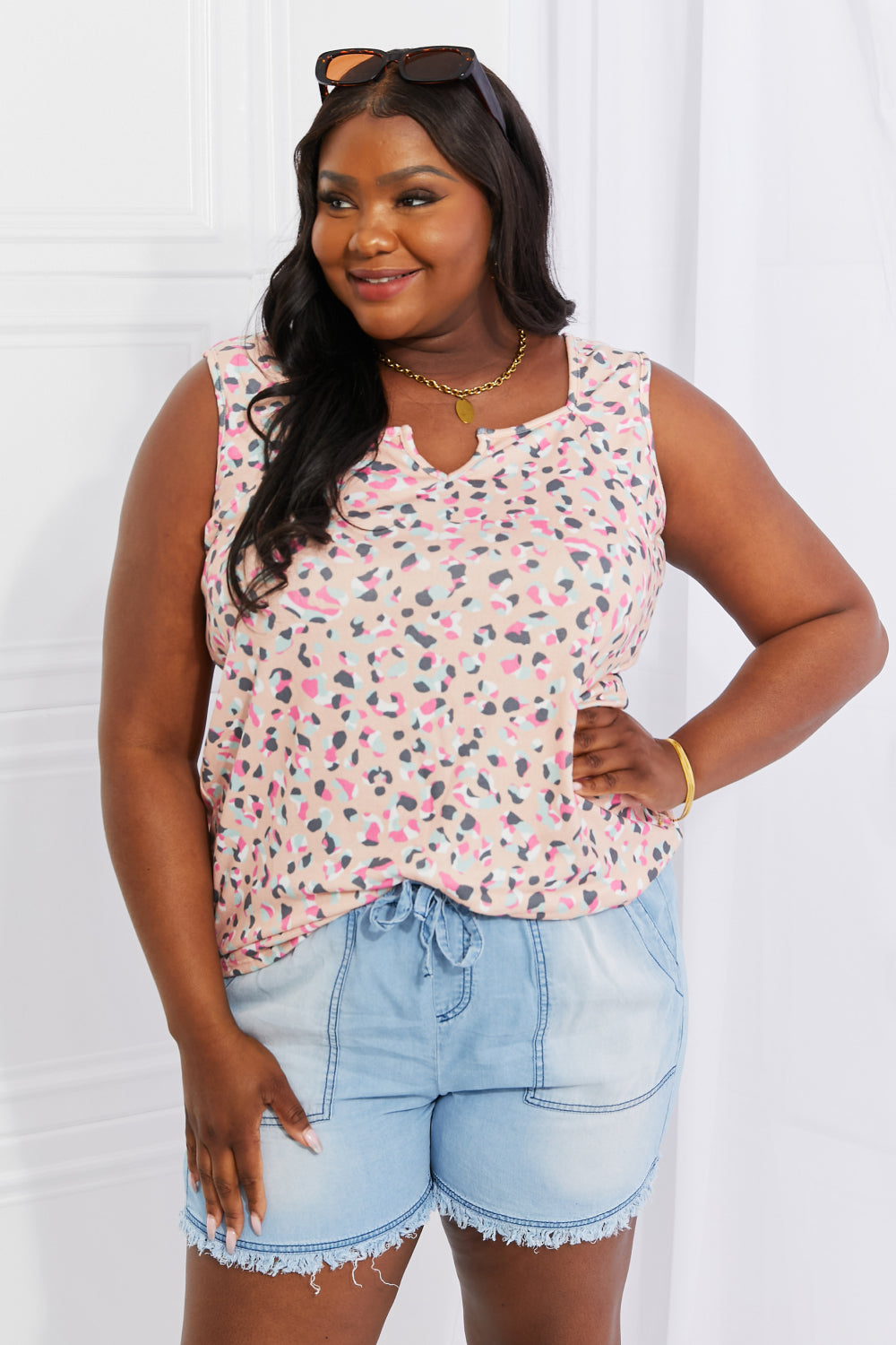 Heimish Full Size Surprise Party Printed Sleeveless Top  Shirts & Tops- Doll Fits