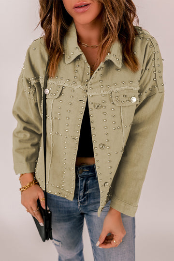 Frayed Trim Rivet Denim Jacket  Coats & Jackets- Doll Fits