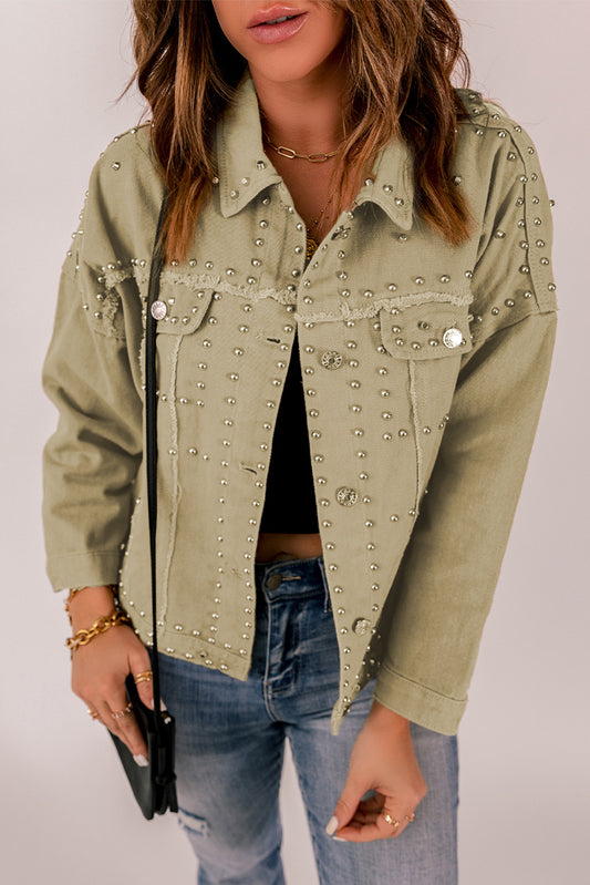 Frayed Trim Rivet Denim Jacket  Coats & Jackets- Doll Fits