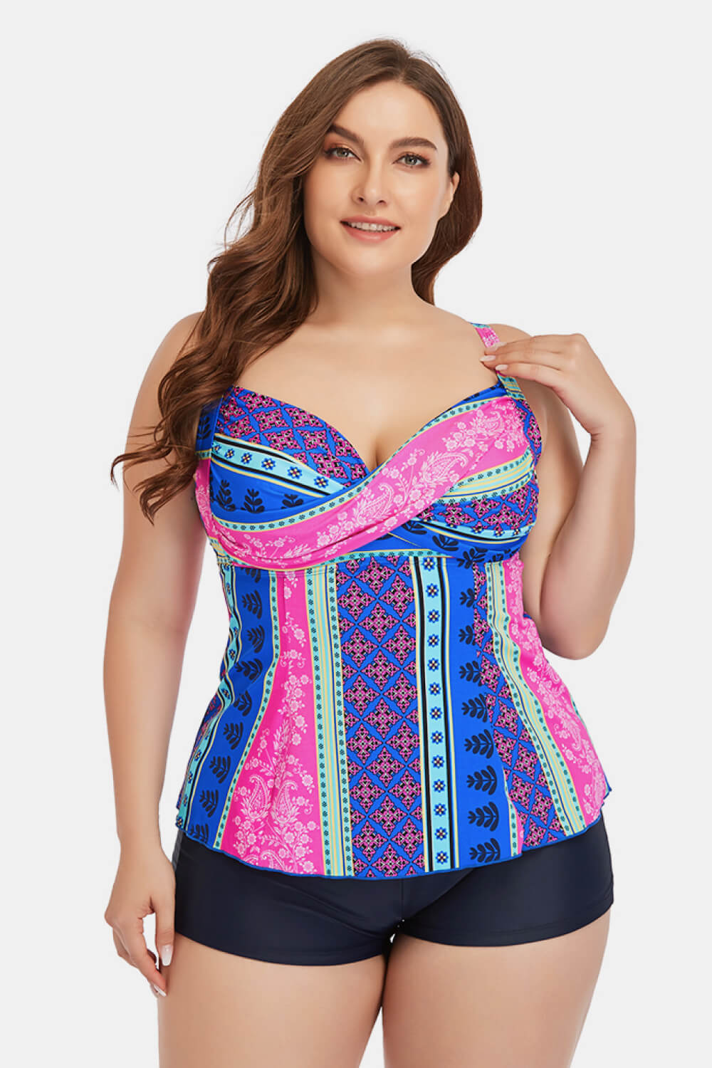 Plus Size Printed Crisscross Cutout Two-Piece Swim Set  Swimwear- Doll Fits