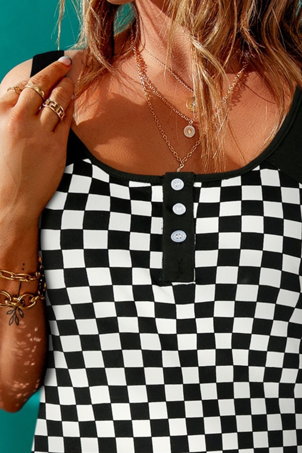 Checkered Buttoned Tank  Shirts & Tops- Doll Fits