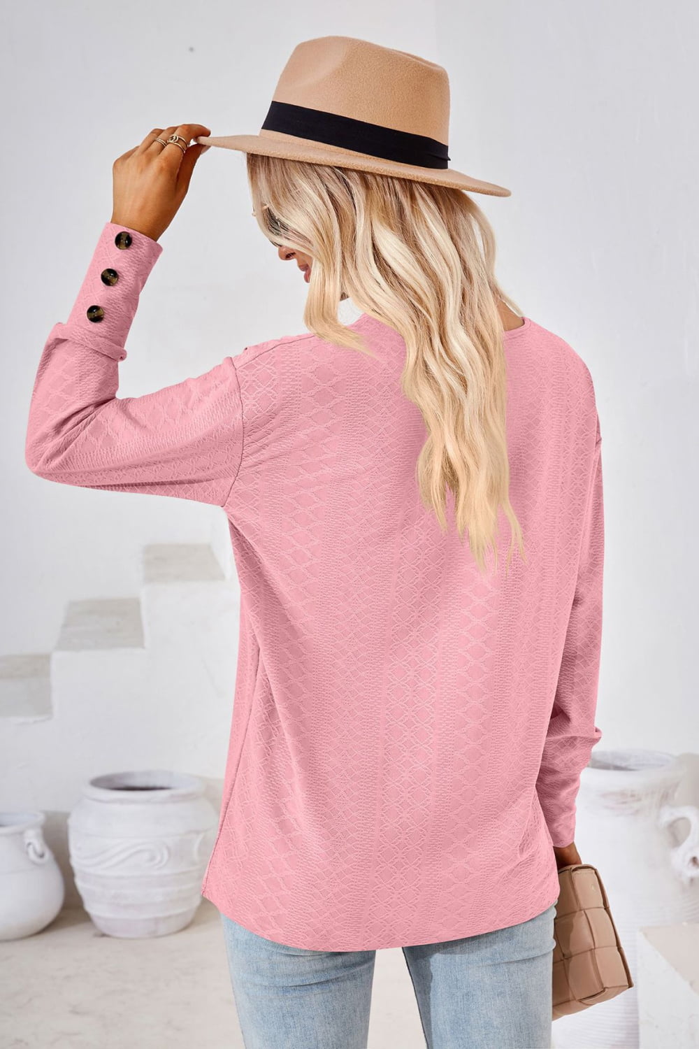 V-Neck Long Sleeve Blouse  - Doll Fits