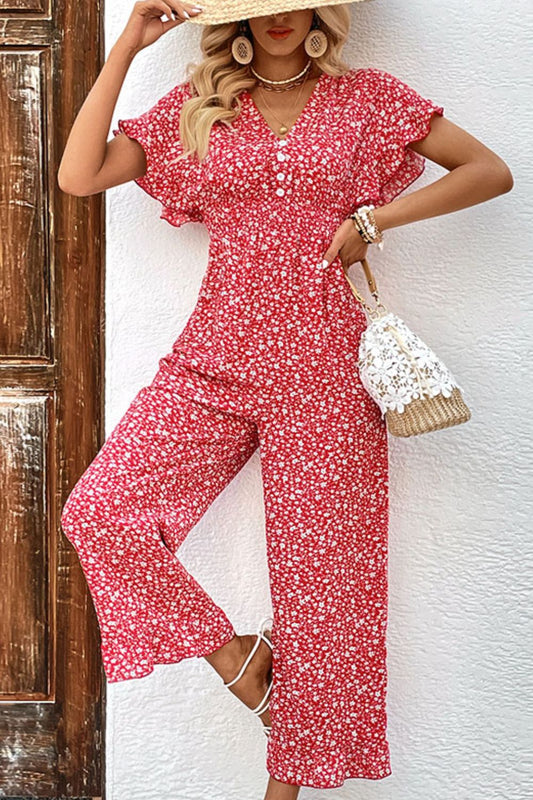 Printed Tie Back Ruffled Jumpsuit  Jumpsuits & Rompers- Doll Fits