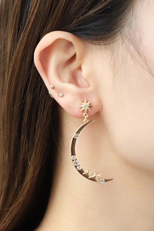 Zircon Star and Moon Alloy Earrings  Earrings- Doll Fits