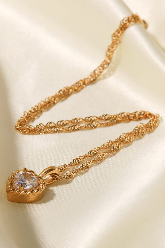 Inlaid Zircon Heart Pendant Necklace  Necklaces- Doll Fits
