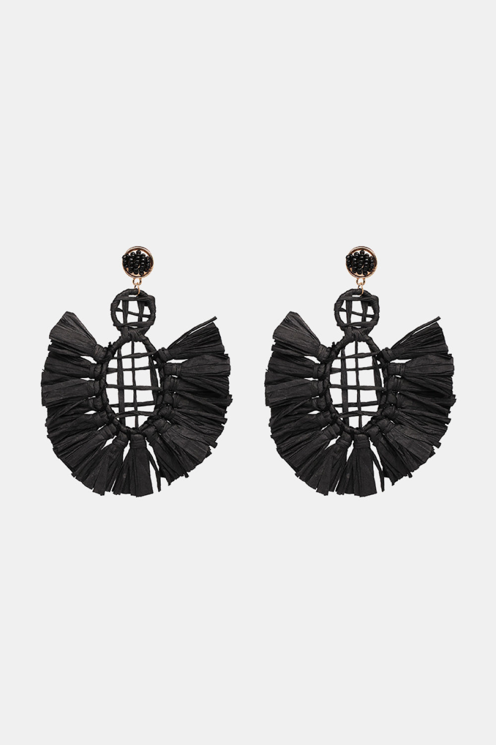 Raffia Grass Tassel Detail Dangle Earrings  Earrings- Doll Fits