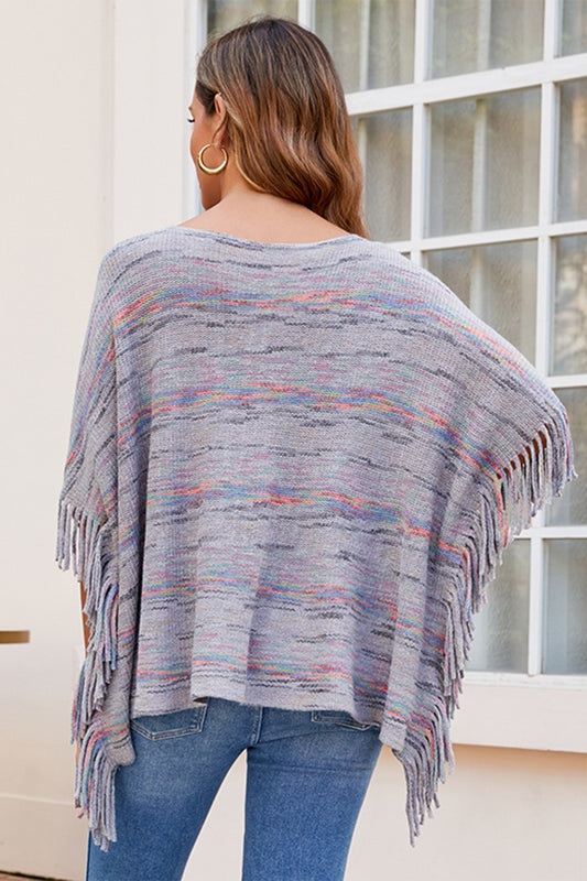 Round Neck Fringe Detail Sleeve Poncho  - Doll Fits