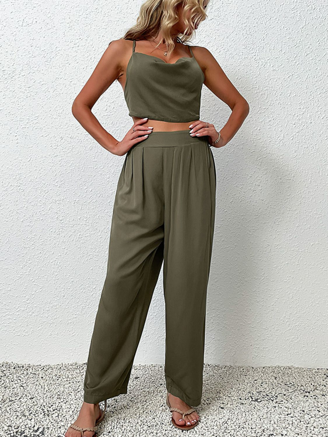 Crisscross Back Cropped Top and Pants Set  Outfit Sets- Doll Fits