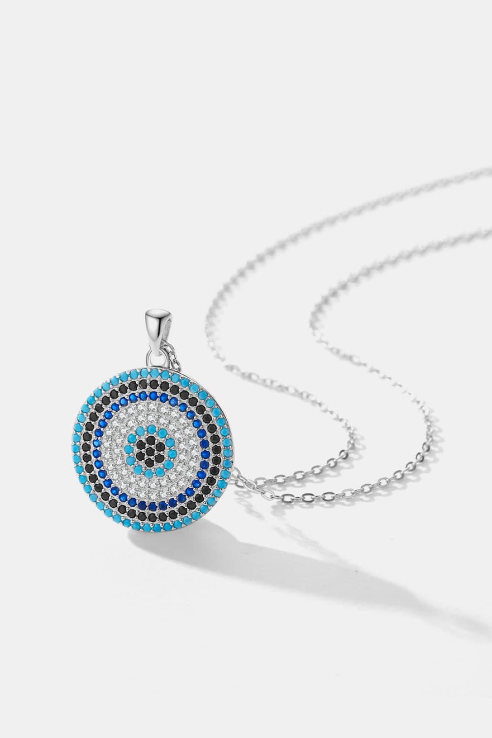 925 Sterling Silver Round Shape Artificial Turquoise Pendant Necklace  Necklaces- Doll Fits