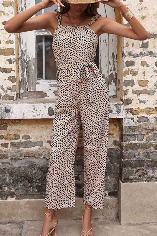 Printed Tie-Waist Wide Leg Jumpsuit  Jumpsuits & Rompers- Doll Fits